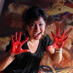Cambodian Painter Dina Chhan Painting live at Performance Experiments Phnom Penh